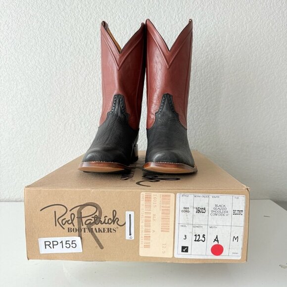 NEW Rod Patrick Mens Cowboy Boots 12.5A Black Glazed Shoulder Western Blunt Toe - Picture 11 of 12